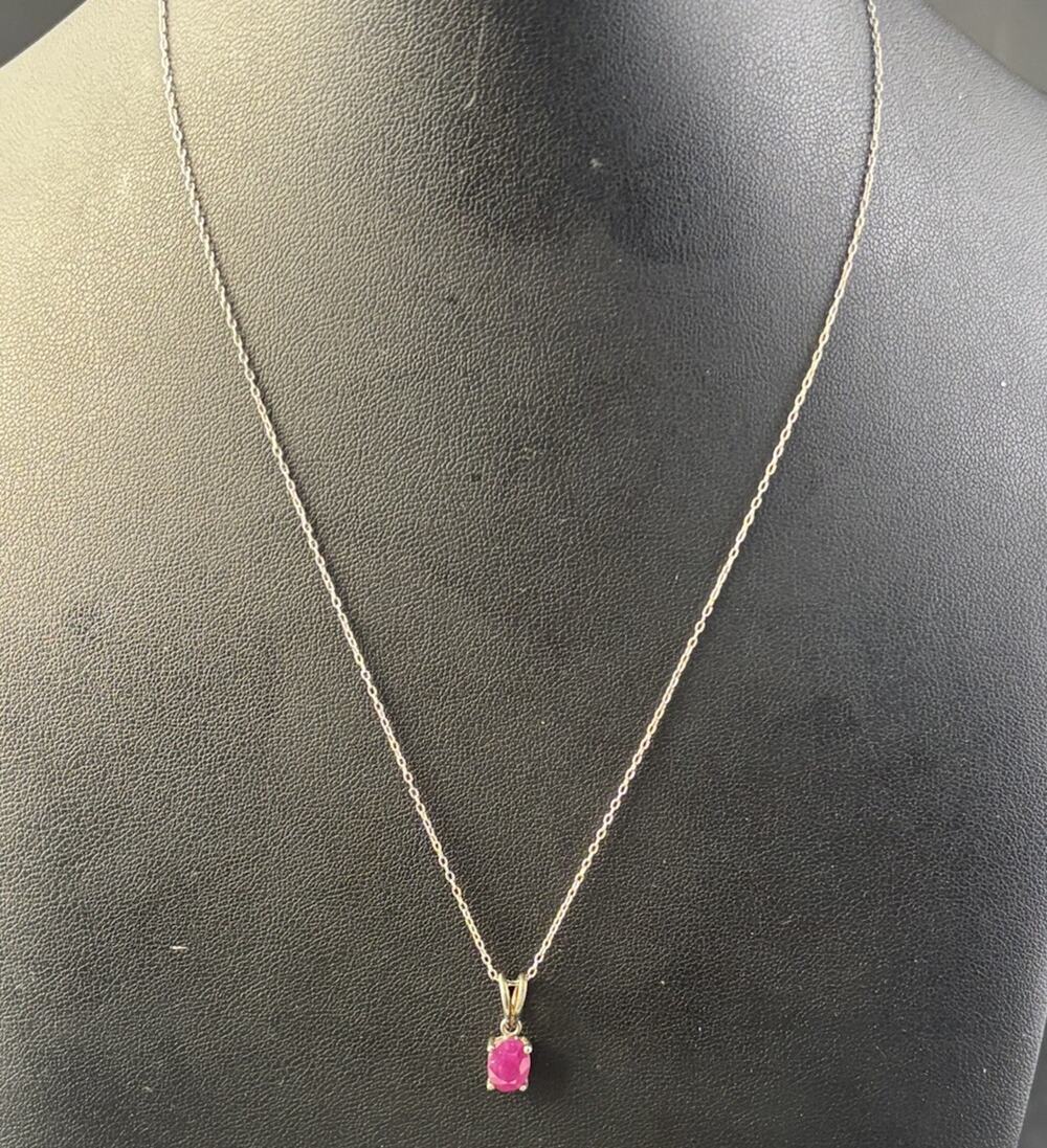 Natural Ruby 925 Sterling Silver Pendant Necklace 17” Chain Italy-1.90 GRAMS